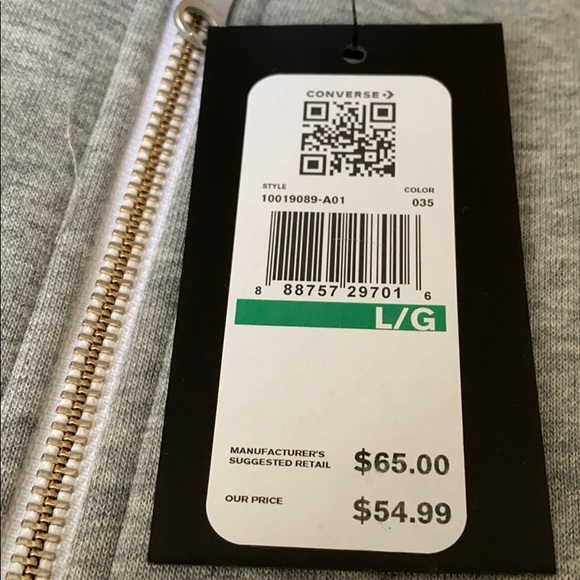 Converse Men’s All Star Patch Full Zip Hoodie Grey - Picture 7 of 8